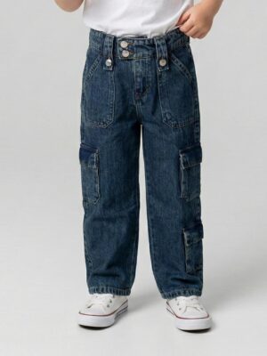 بنطلون جينز كارجو بناتي أزرق – ملابس أطفال خروج
