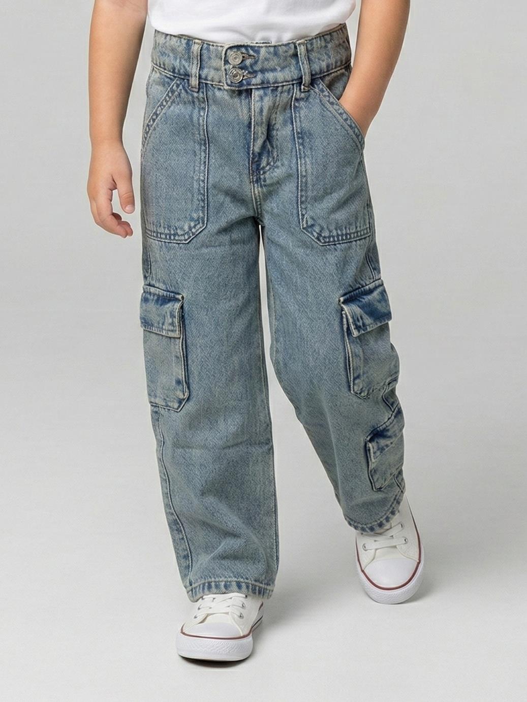 Denim Cargo Pants for Girls | بنطلون جينز