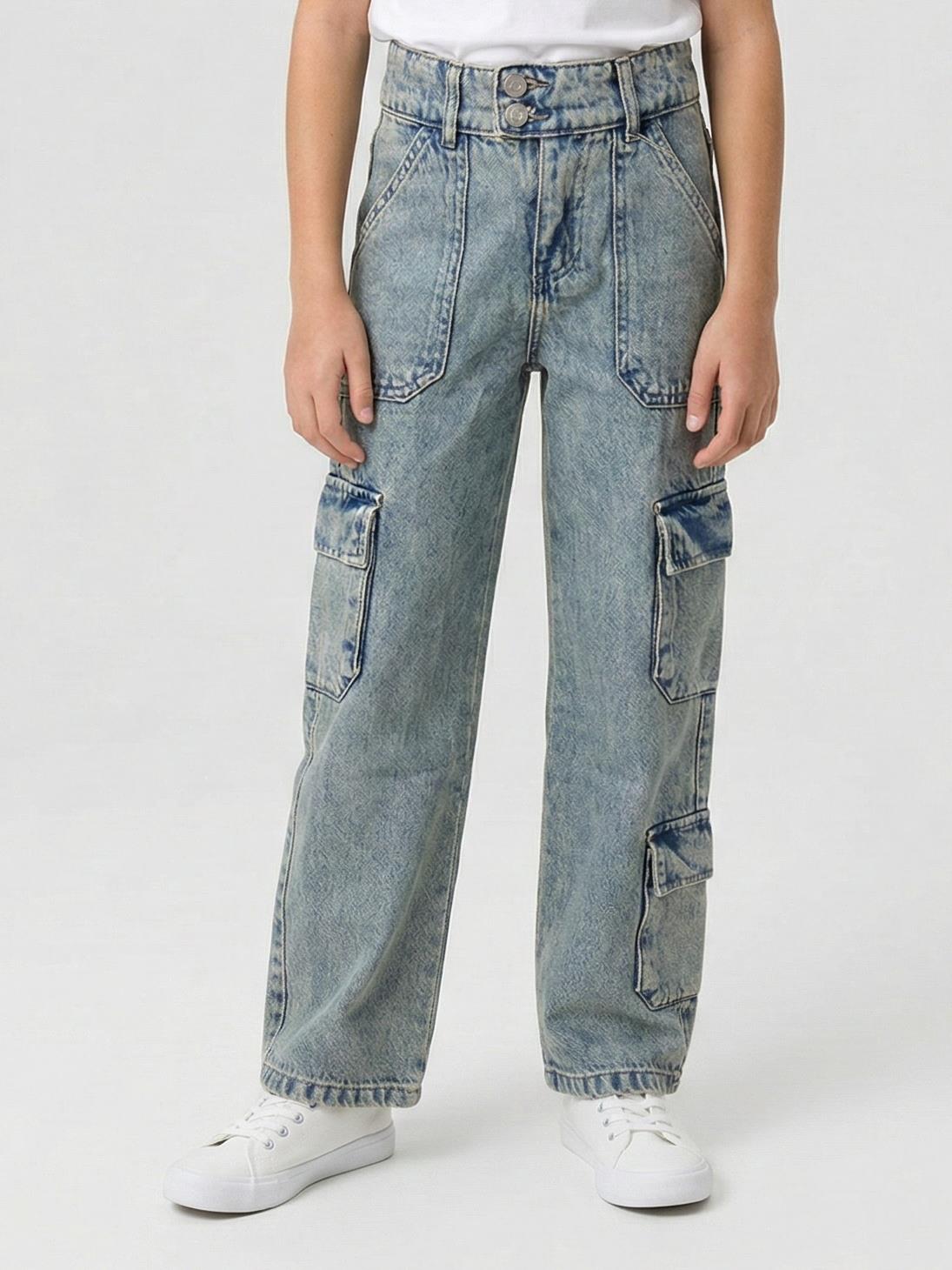 Denim Cargo Pants for Girls | بنطلون جينز