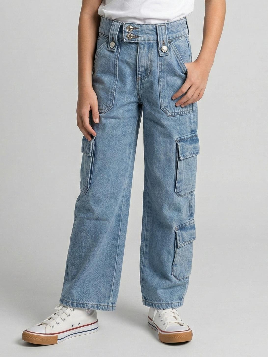Denim Cargo Pants for Girls | بنطلون جينز