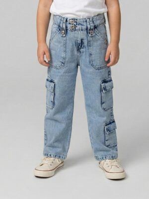 بنطلون جينز كارجو بناتي أزرق فاتح – ملابس أطفال خروج أنيقة