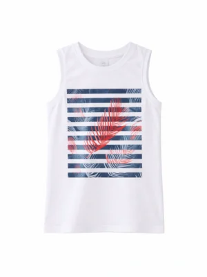 تيشيرت كت أولادي أبيض مخطط – ملابس أطفال صيفية كاجوال