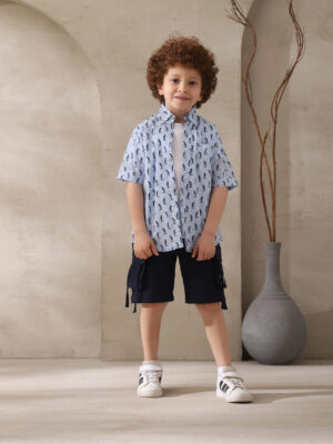 قميص أولادي صيفي لبني بنقوش بطريق – ملابس أطفال راقية