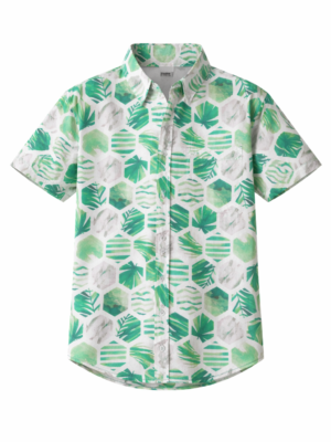 قميص أولادي أخضر مشجر هندسي – ملابس أطفال صيفي راقية