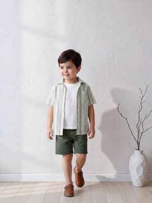 قميص مخطط أخضر أولادي – ملابس أطفال صيفي قطن