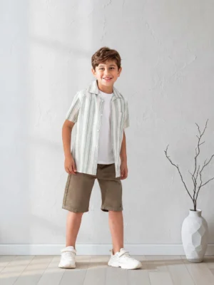 قميص أولادي كحلي نصف كم – ملابس أطفال صيفية خروج