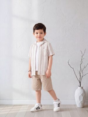قميص مخطط بيج أولادي – ملابس أطفال صيفية قطن