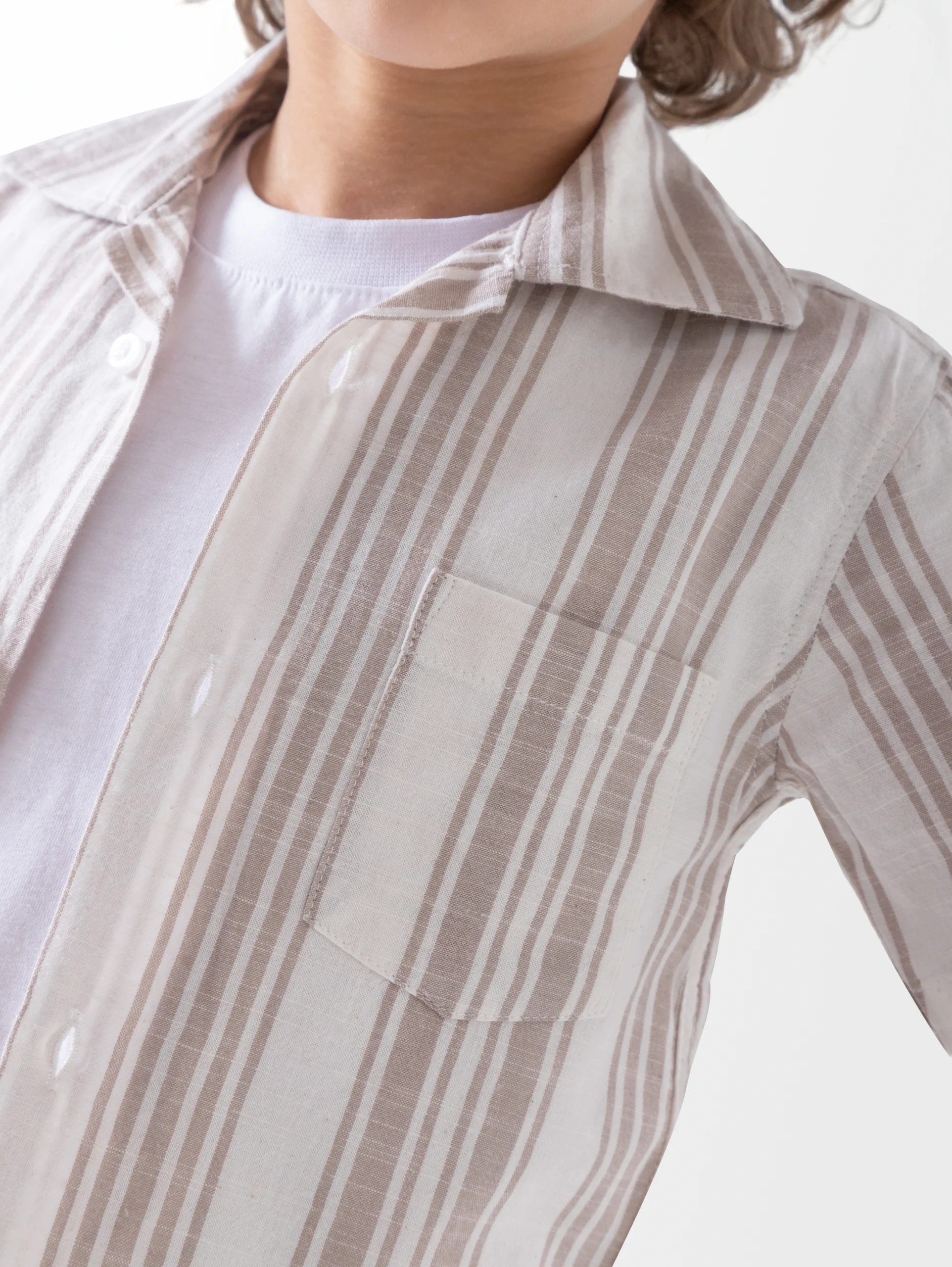 Beige Striped Shirt for Boys | قميص أولادي - الصورة 2