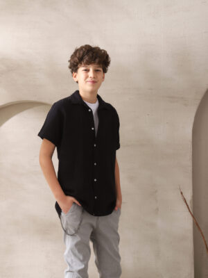 قميص أولادي أسود صيفي خروج – ملابس أطفال فاخرة