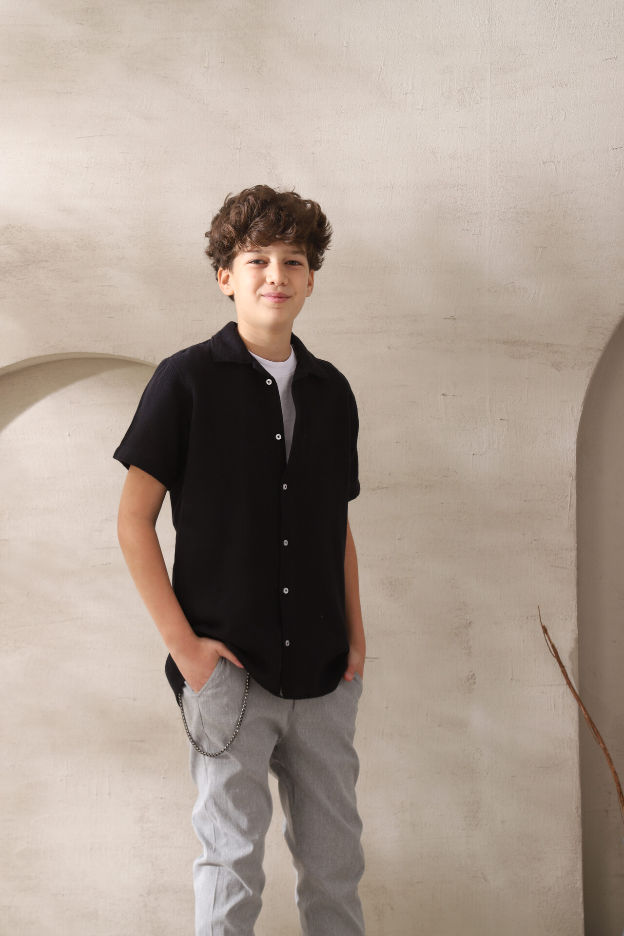 Black Textured Shirt for Boys | قميص أولادي
