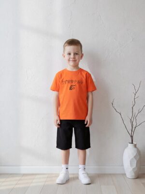 تيشيرت أولادي برتقالي ناروتو قطن – ملابس أطفال صيفي كاجوال