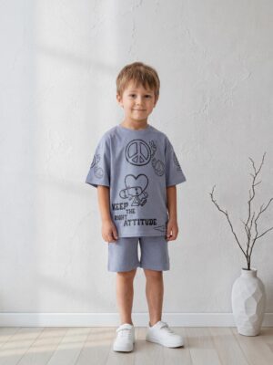 سوت أولادي رمادي قطعتين – ملابس أطفال صيفي مريح