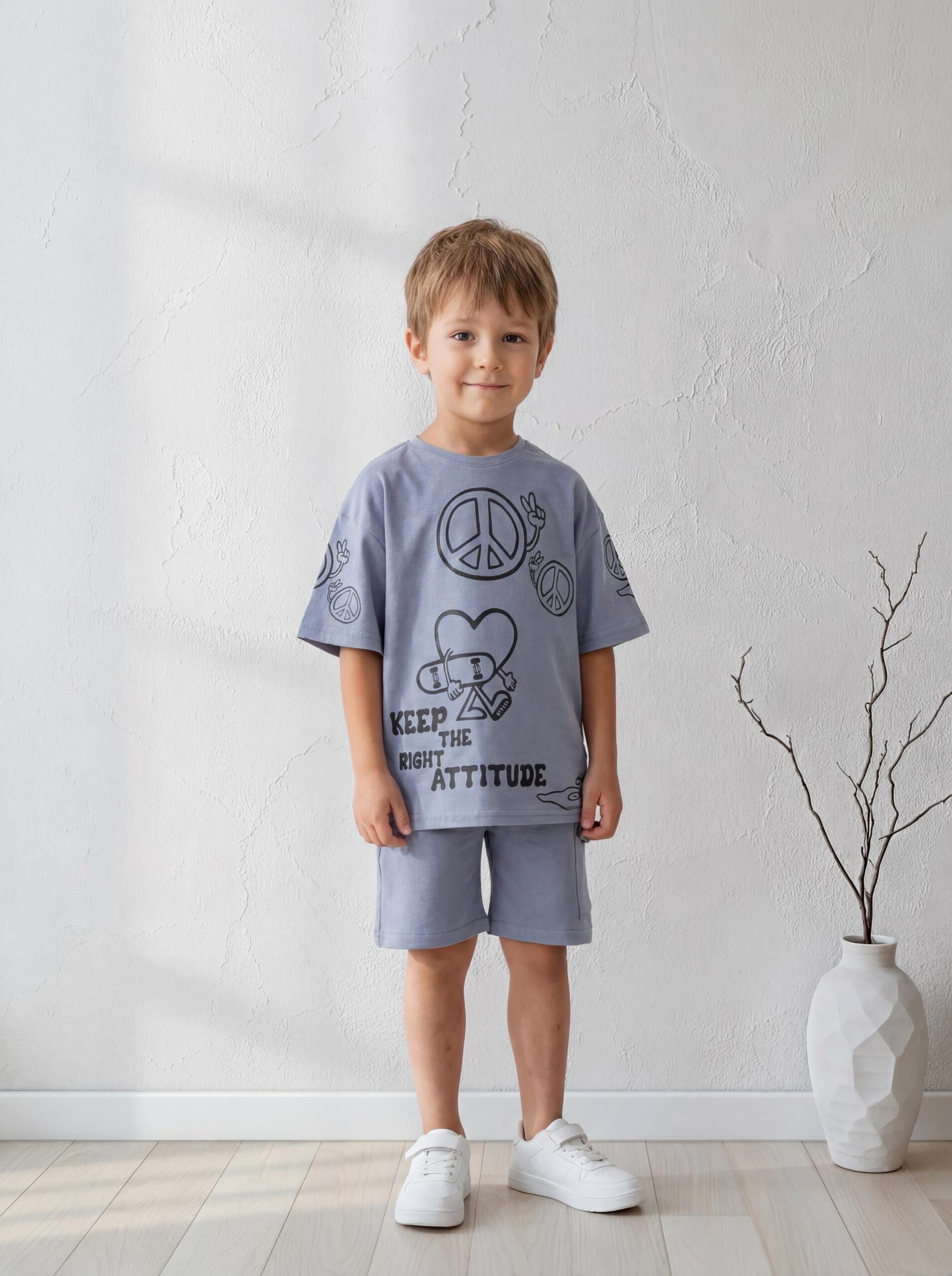 Grey Oversized Two-Piece Set | سوت أولادي