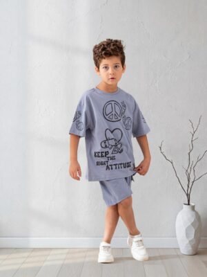 سوت أولادي رمادي قطعتين – ملابس أطفال صيفي مريح