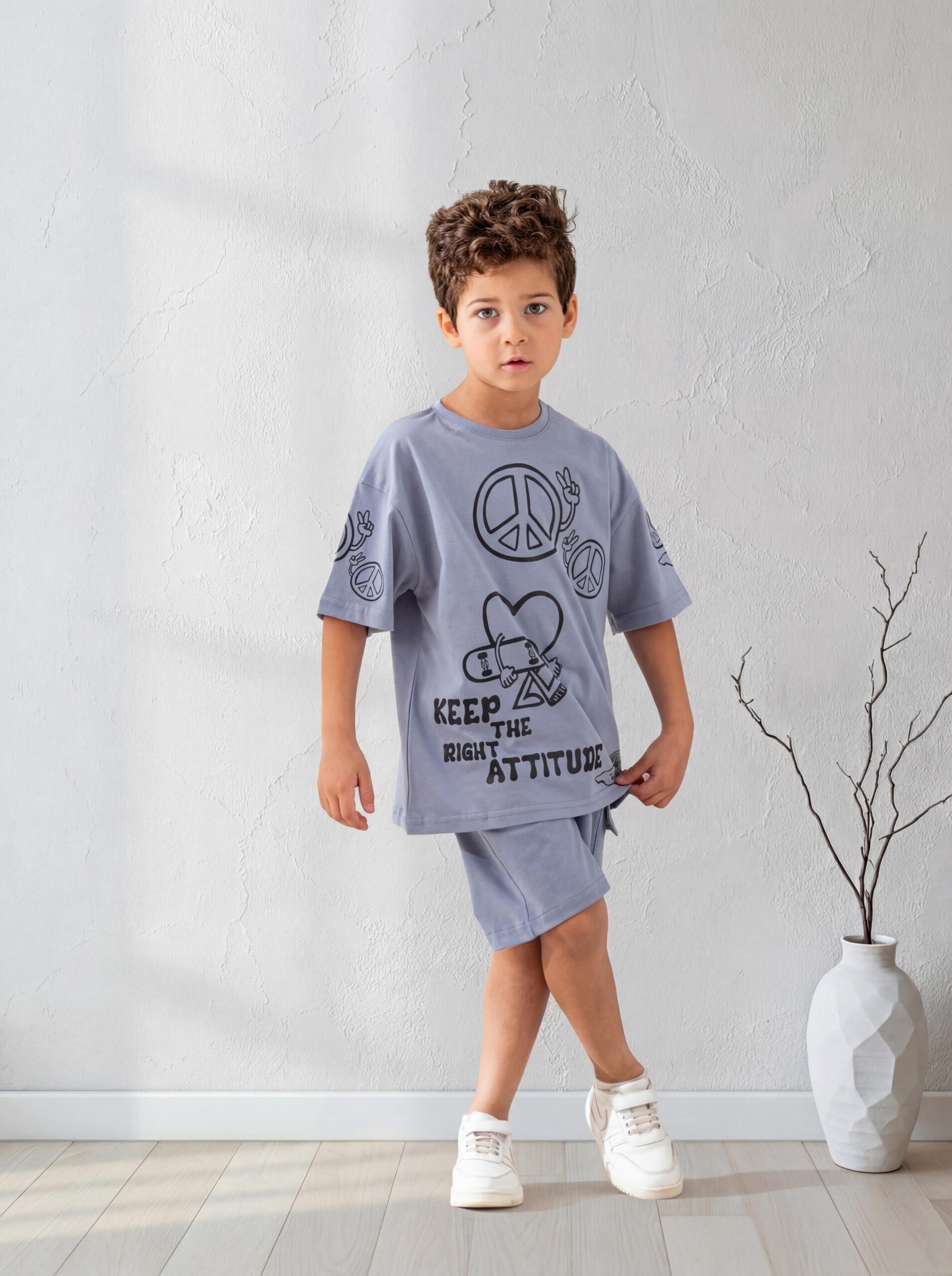 Grey Oversized Two-Piece Set | سوت أولادي