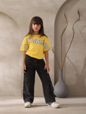 تيشيرت بناتي أصفر صيفي مطبوع – ملابس أطفال خروج راقية