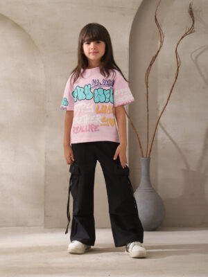 بنطلون كارغو بناتي أسود صيفي – ملابس أطفال خروج عصرية