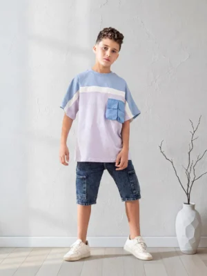 تيشيرت أولادي أوفر سايز أبيض بطبعة جرافيك – ملابس أطفال صيفية