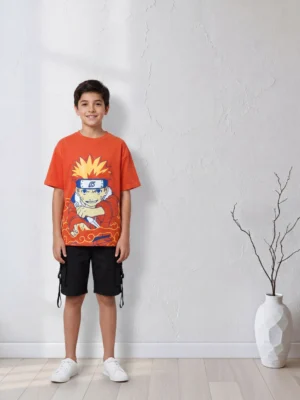 تيشيرت ناروتو برتقالي أولادي - ملابس أطفال صيفي قطن