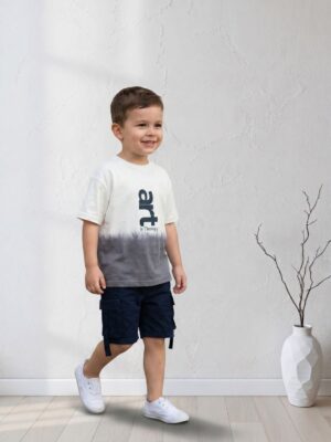 تيشيرت أومبريه رمادي وأبيض أولادي – ملابس أطفال صيفية خروج