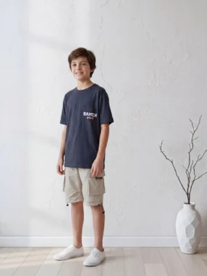 تيشيرت رامن رمادي أولادي - ملابس أطفال صيفي جرافيك