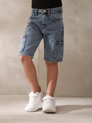 شورت جينز كارجو أولادي أزرق متنوع – ملابس أطفال صيفي مراهقين