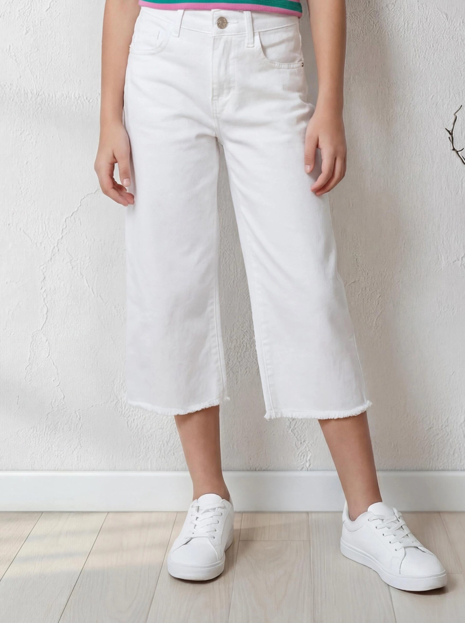 Girls White Wide Leg Jeans | بنطلون بناتي