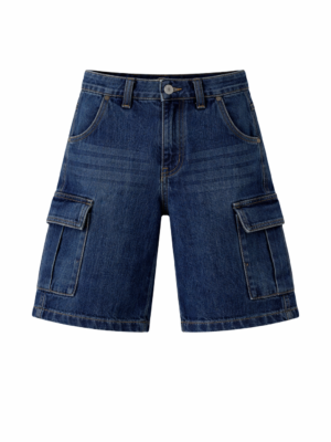 شورت جينز كارجو أولادي أزرق للمراهقين – ملابس أطفال صيفي