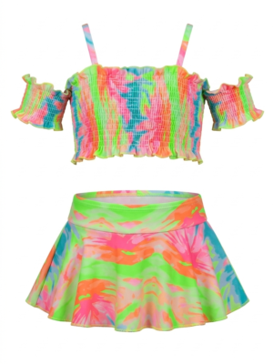 مايوه بناتي قطعتين فوشيا وأصفر - ملابس أطفال صيفية للبحر