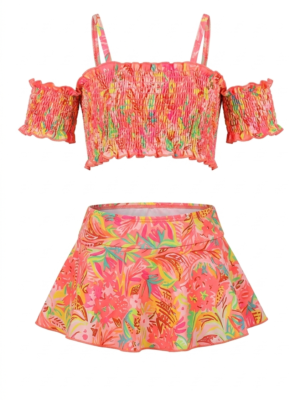 مايوه بناتي قطعتين بنمط كشكشة وألوان صيفية - ملابس أطفال صيفية راقية