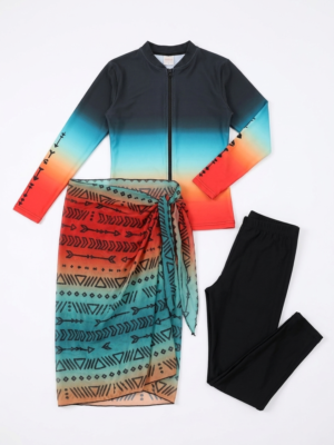 مايوه بوركيني بناتي ألوان متدرجة مع كاش مايوه – ملابس أطفال صيفية