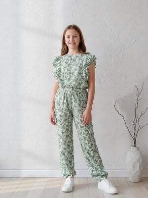 جامبسوت بناتي مشجر أخضر بكرانيش – ملابس أطفال صيفي راقية