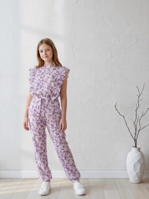 جامبسوت بناتي أرجواني مشجر بكرانيش – ملابس أطفال صيفي أنيق