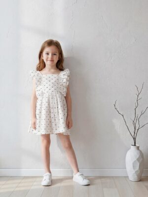 فستان بناتي أبيض مشجر بكرانيش كتف – ملابس أطفال صيفي راقية