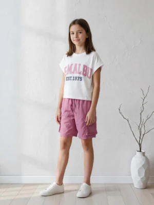 طقم بناتي صيفي قطعتين تيشيرت وشورت – ملابس أطفال بنات