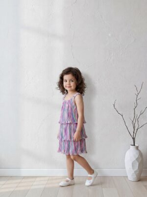 فستان بناتي ملون صيفي – ملابس أطفال بنات للمناسبات