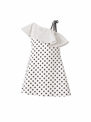 فستان بناتي منقط أبيض وأسود – ملابس أطفال صيفي للمناسبات