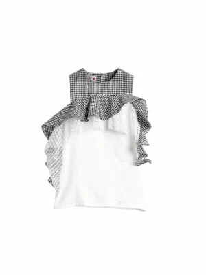 فستان بناتي صيفي كاروهات ودانتيل أبيض - ملابس أطفال بنات للمناسبات