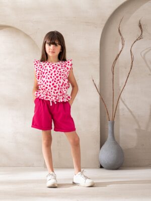 سوت بناتي صيفي فوشيا قطعتين – ملابس أطفال خروج