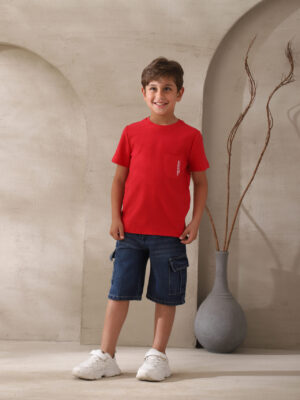 تيشيرت أحمر أولادي صيفي قطن – ملابس أطفال خروج ماركات