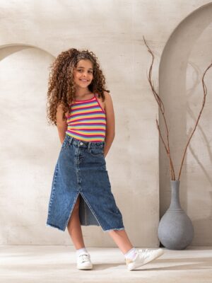 تيشيرت بناتي مخطط ألوان - ملابس أطفال صيفية خروج