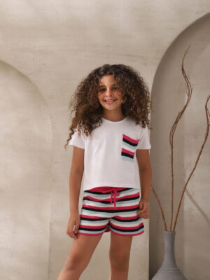 سوت بناتي صيفي مخطط – ملابس أطفال بنات خروج مريحة