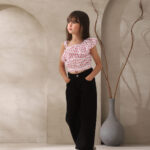 بلوزة بناتي كرانيش منقطة وردي – ملابس أطفال بنات خروج راقية