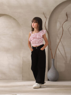 بلوزة بناتي كرانيش منقطة وردي – ملابس أطفال بنات خروج راقية