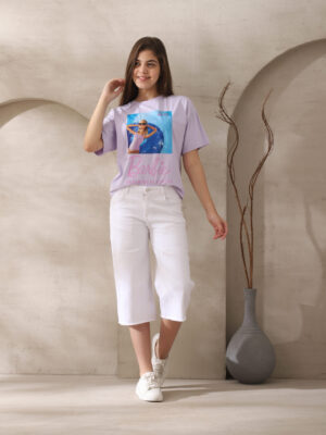 تيشيرت بناتي لافندر باربي – ملابس أطفال بنات خروج صيفية