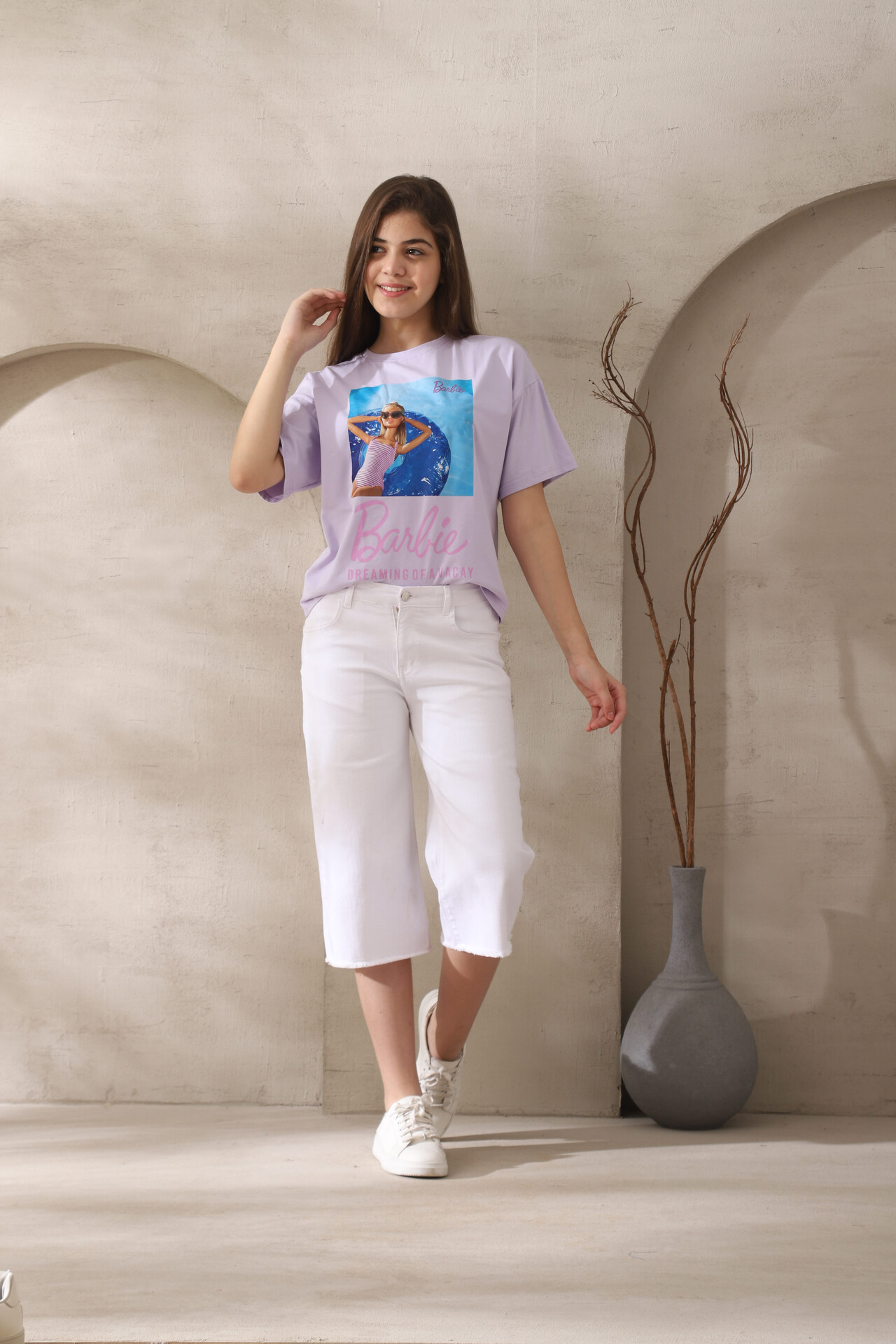 تيشيرت بناتي لافندر باربي – ملابس أطفال بنات خروج صيفية