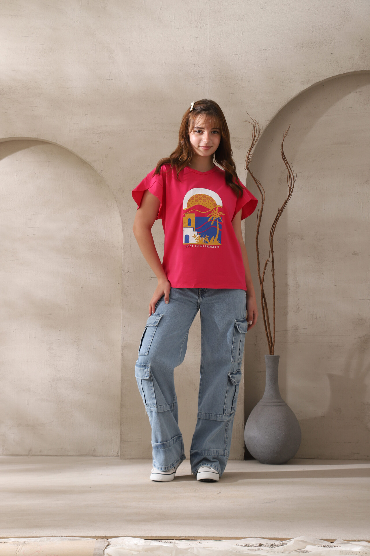 Fuchsia Printed T-shirt for Girls | تيشيرت بناتي