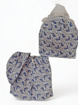 مايوه أولادي 3 قطع أزرق بنقشة حيتان – ملابس أطفال صيفية