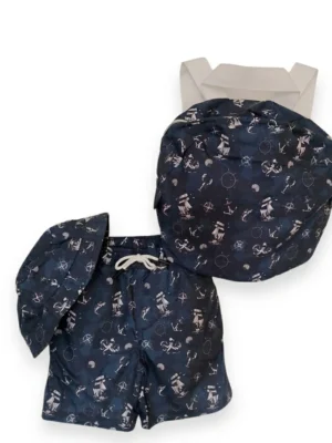 طقم مايوه أولادي كحلي مطبوع - ملابس أطفال صيفية