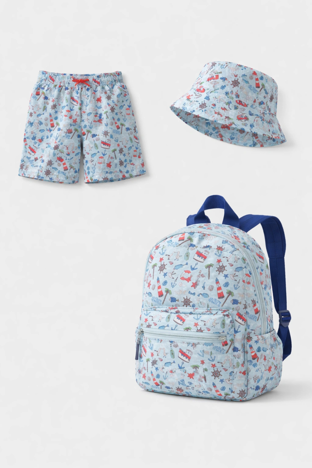 مايوه أولادي لبني 3 قطع – ملابس أطفال صيفية مريحة